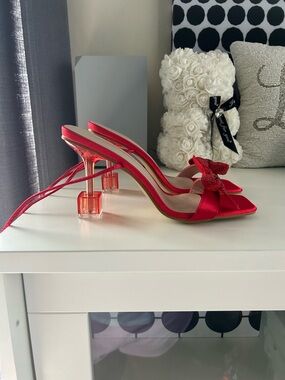 Red Bow Tie-Up Heeled Sandals